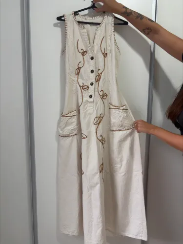 Vestido longo algodão cru