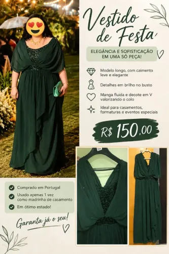 Vestido de festa longo Esmeralda tam 50 com detalhes brilhantes. 