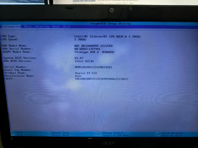 Notebook Acer Celeron b820 4GB de memória.