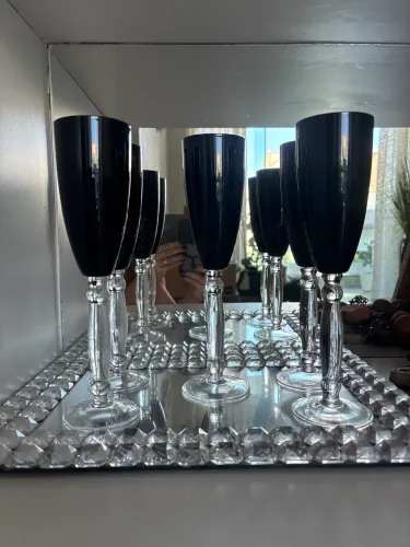 Conjunto taças cristal com bandeja toda em cristal 