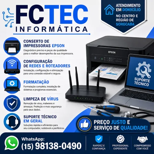 Técnico em Informática - Impressora Epson, Redes, Formatação - Sorocaba