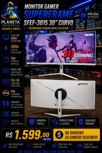 Monitor Gamer 30 polegadas Curvo 200Hz Ultrawide tela IPS com RGB ( Produto novo )