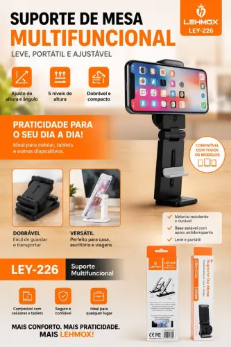 "Mais conforto no trabalho ou no lazer: suporte dobrável de mesa para celular e tablet!"