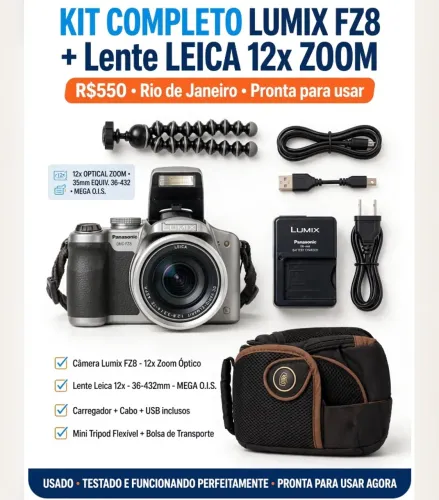 Kit Câmera Panasonic Lumix FZ8 Leica 12x Zoom + Tripé + Bolsa