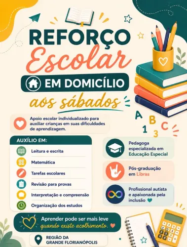 Aulas de reforço/ Reforço Escolar em Domicílio aos Sábados