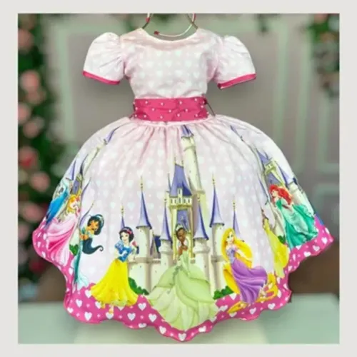 vestido princesas infantil temático menina aniversário festa personagem