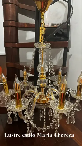 Lustre Estilo Maria Thereza 6 Braços Dourado (Com Lâmpadas LED Filamento)