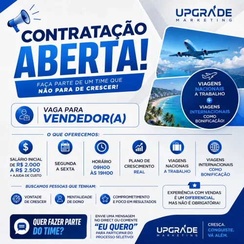 VAGA EM SÃO PAULO | INÍCIO IMEDIATO <br>Vendedor(a) | Segunda a Sexta (5x2)<br>
