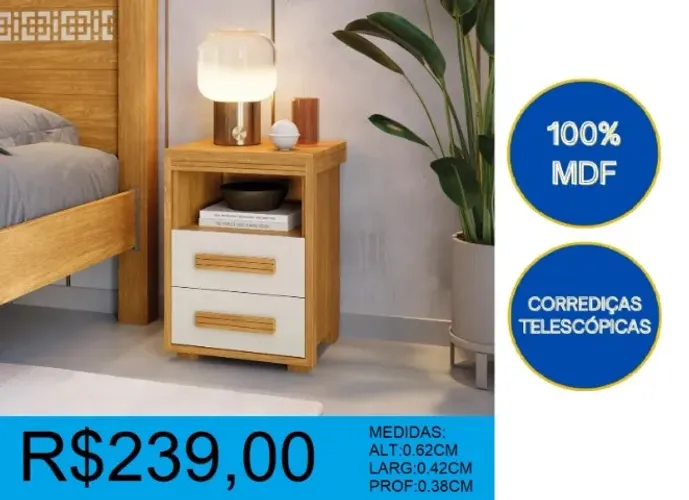Mesa de cabeceira 100% mdf larg:42cm alt:62cm - frete grátis!