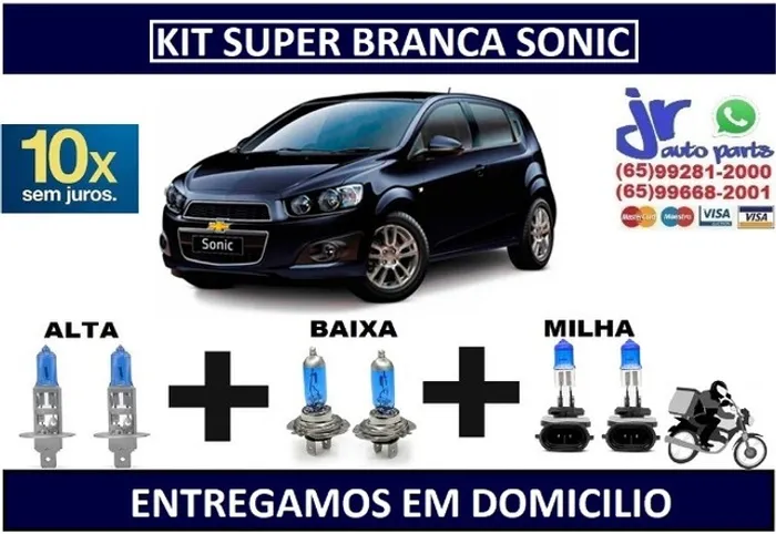 Kit de Lâmpadas Super Branca Sonic 8500K Efeito Xênon