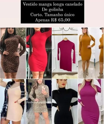Vestido de gola manga longa canelado. M. Várias cores 