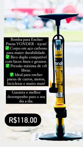 Bomba de Ar Para Encher Pneus, Com Alavanca, Vonder
