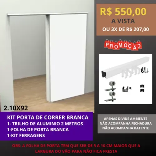 kit completo de porta de correr branca primer 2.1x92