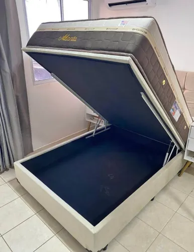 Cama casal base baú e colchão molas ensacadas