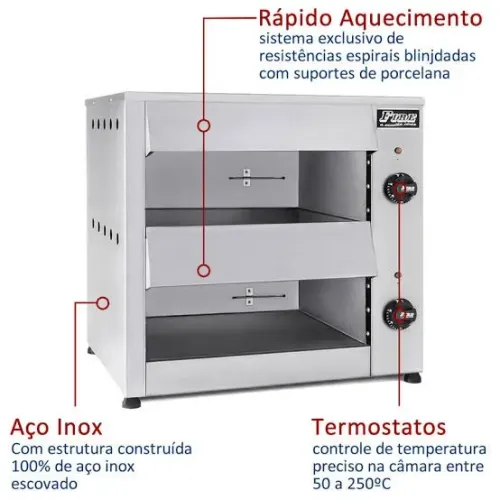 forno salamandra elétrico c/ gratinador 2 espaços