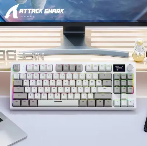 Teclado Mecânico ATTACK SHARK K86 "Cinza" - RGB, Tri-Mode, Tela TFT (Mini 75%, 87 Teclas) 