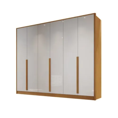 Guarda Roupa Casal Ibiza 6 Portas 100% MDF 8 Gavetas Puxador Em Madeira 1 Gaveta Cofre