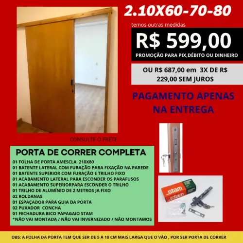porta completa com batente e fechadura pronta para instalação correr cod 85