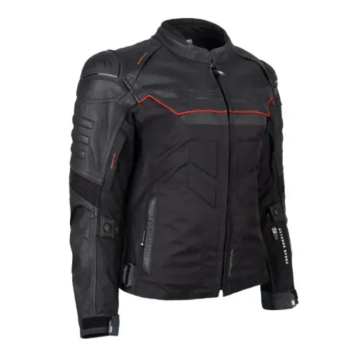 JAQUETA COURO FEMININA MOTOCICLISTA TEXX FALCON V2 PRET/VERMELHA USO ANO TODO NOVA TAM 6XL