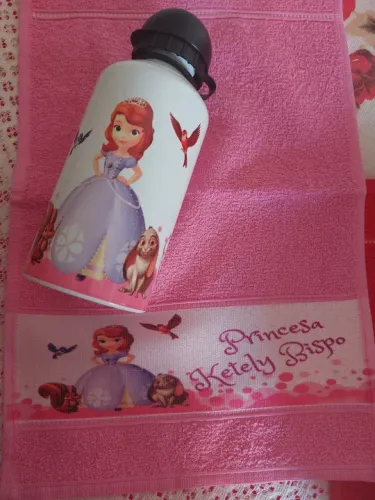 Garrafa de água personalizada + 1 toalhinha lavabinho