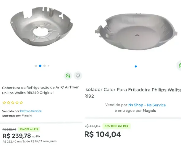 Isolador Corpo da Ventoinha + Cobertura Refrigeração de Ar P/ Airfryer Ri9240 Philips 