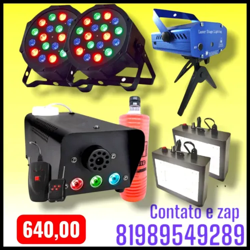 kit de iluminação para festas e eventos, composto por vários equipamentos