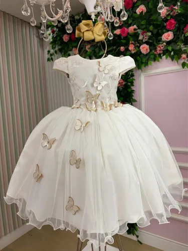 Vestidos Luxo com Apliques de Borboleta 
