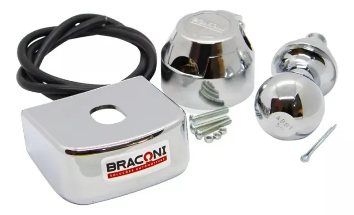 Kit Para Engate Bola 50mm Capa 90mm Cromado + Tomada Com Fio