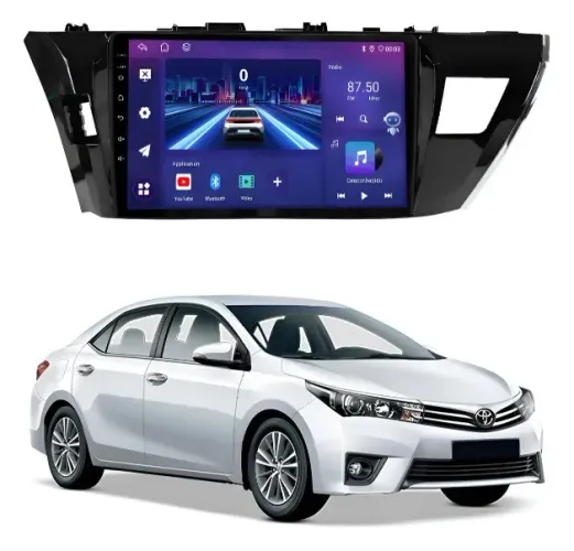 Central Multimídia Octacore 10 pol. Carplay/A. Auto 4Gb/64Gb 4G Corolla 2014 a 2016