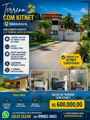 Terreno em Maragogi com Kitnet em Condomínio pé na areia leia a descrição