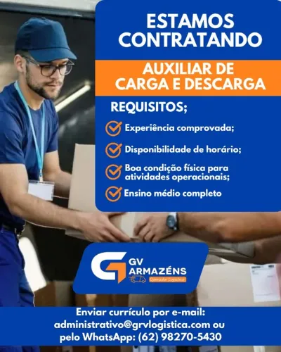 AUXILIAR DE CARGA E DESCARGA (SALÁRIO R$1.800,00 + BENEFICIOS)