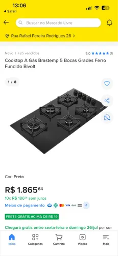 Fogão cooktop 5 bocas