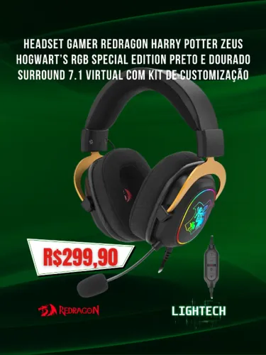 Headset Gamer Redragon Harry Potter, RGB Special Edition, 7,1, com kit de customização