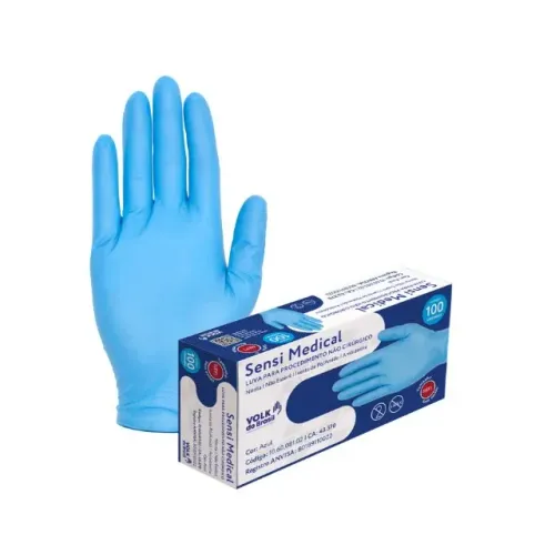Luva Procedimento Nitrilica Sensi Medical Volk Ca44426 C/100 Tamanho M ou G Azul