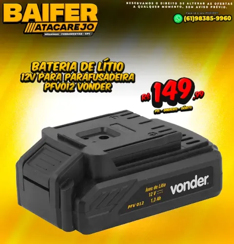Bateria de Lítio 12V Para Parafusadeira PFV *8 Vonder