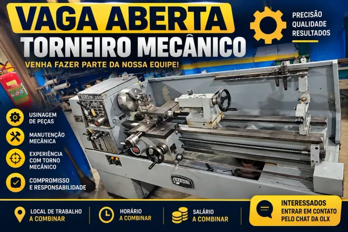 VAGA TORNEIRO MECÂNICO<br>TORNEIRO MECÂNICO<br>COM EXPERIÊNCIA