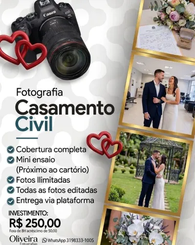 Cobertura Fotografica Casamento Civil R$ 250,00