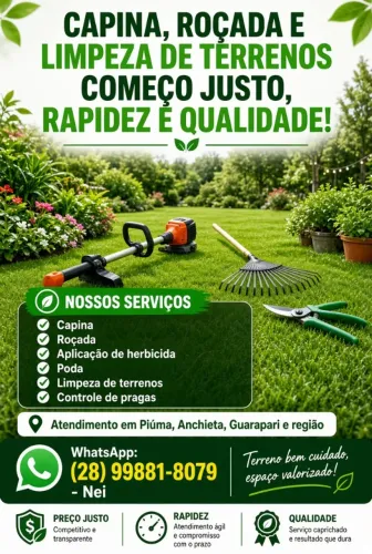 Capina, Roçada e Limpeza de Terrenos com Preço Justo, Rapidez e Qualidade