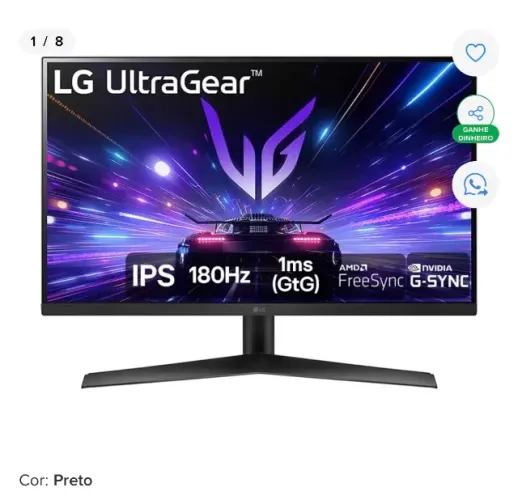 Monitor Gamer LG UltraGear 27? IPS, 180Hz, 1ms (GtG), NVIDIA G-SYNC , AMD FreeSync, HDR10,