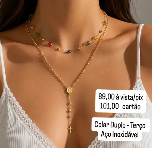 Colar Terço Duplo - Aço Inoxidável