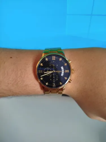 Relógio NIBOSI Dourado com Preto de Aço Inoxidável