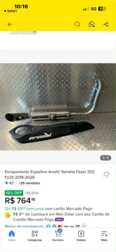 Escapamento Esportivo Arashi Fazer 250