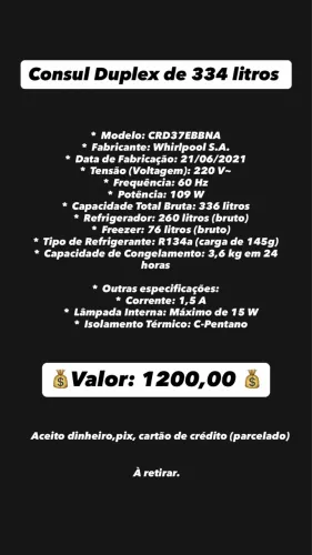 Geladeira Consul Duplex 334 Litros - Aceito propostas!