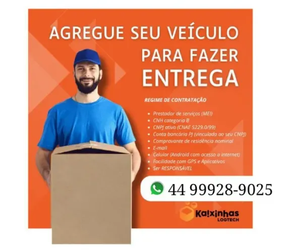Vagas para motorista entregador (agregado) Precisa ter veículo