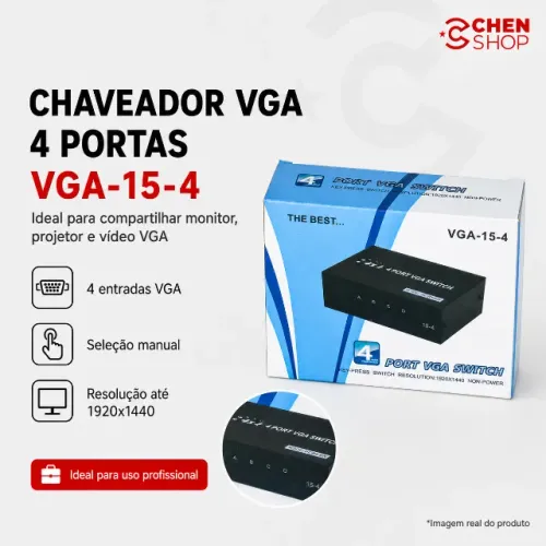 Chaveador VGA 4 Portas VGA-15-4 para Monitor e Projetor