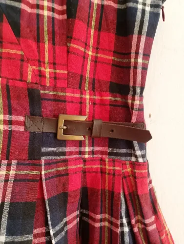 Vestido xadrez em linho P junino 