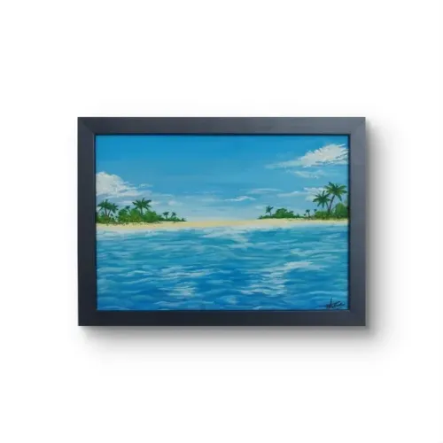 Quadro pintura em MDF - O outro lado da praia 30x21cm com moldura