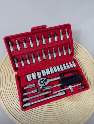 Kit Jogo De Chave 46 Peças Catraca Soquete , Combo Com Maleta Jogo De Ferramentas Completo