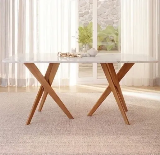 Mesa de Jantar Bellagio 1,80 m Madeira Off White com Vidro