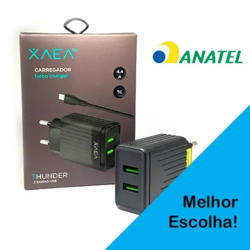 Carregador 2 Portas USB Turbo Charger Thunder com Cabo Tipo-C Bivolt  